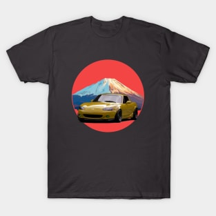 Simple Yellow Mazda Miata/MX-5 - Mount Fuji Jinba Ittai Roadster Life T-Shirt